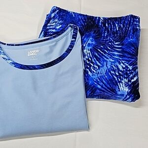 Lands' End Knit Pajama Set Long Sleeve T-Shirt & Pants, Tie Dye Blues, XL 18